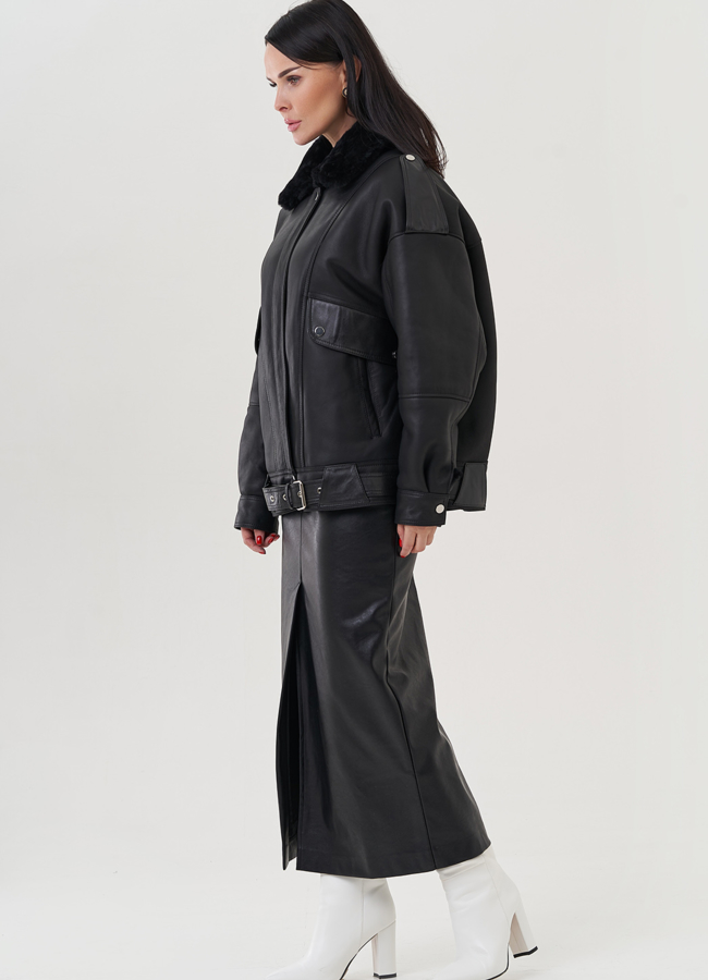 Женская дубленка черного цвета  модель № 25632 универмаг малина