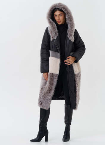 Комбинированный пуховик с овчиной