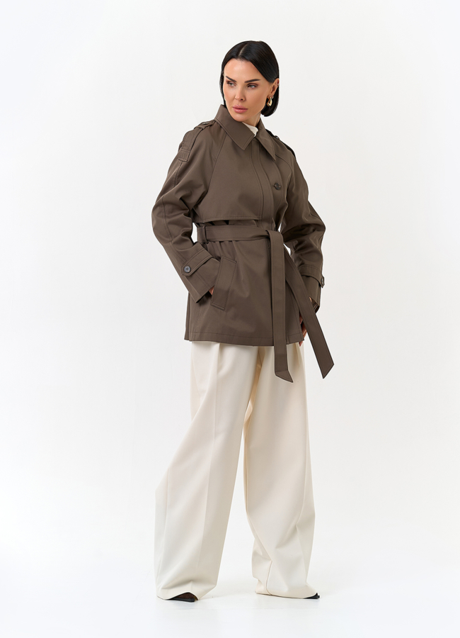 Женский укороченный плащ с поясом модель № 32822 универмаг малина