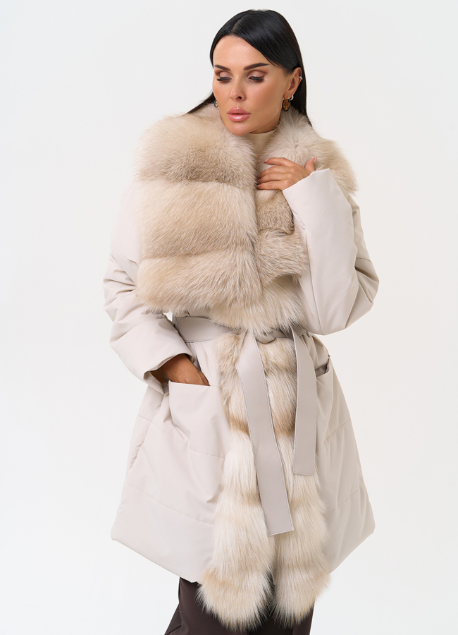 Женское зимнее полупальто с кожаным поясом модель № 31407 универмаг малина