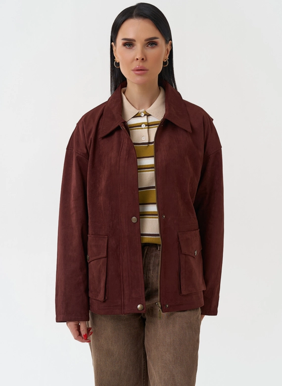 Женская парка из эко замши бордового цвета
