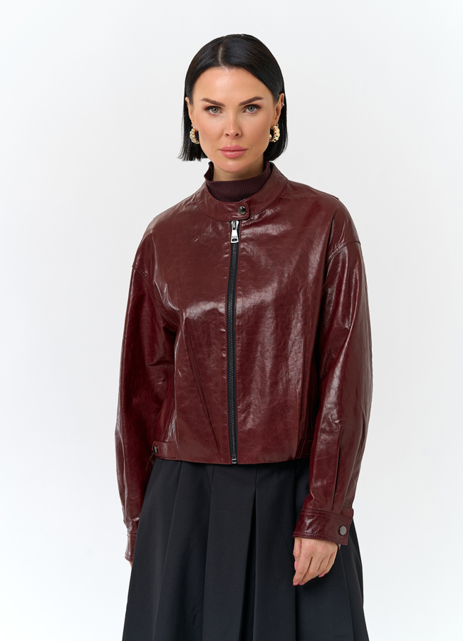 Куртка из натуральной кожи бордового цвета модель № 32845 универмаг малина