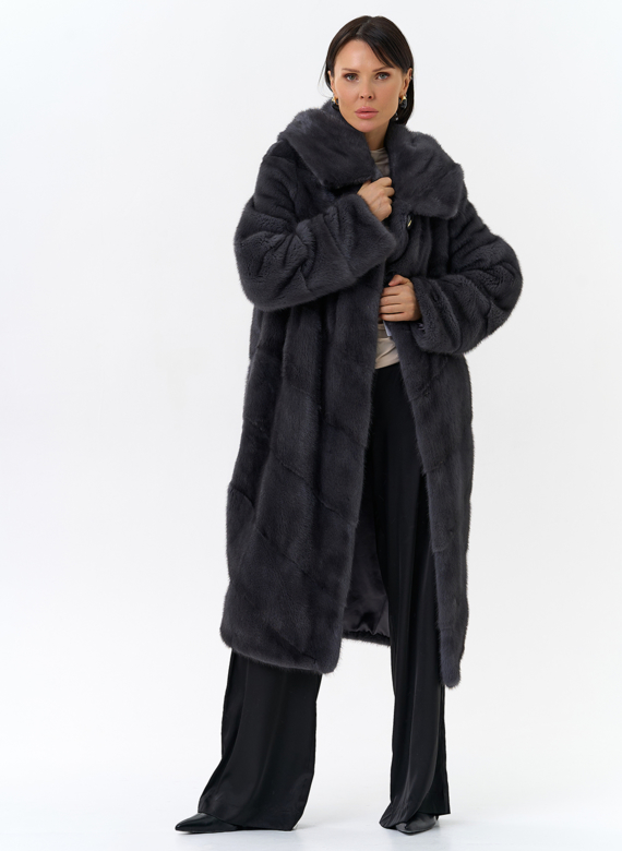 Длинная норковая шуба в сером цвете