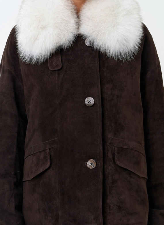 Пуховик из натуральной замши фото