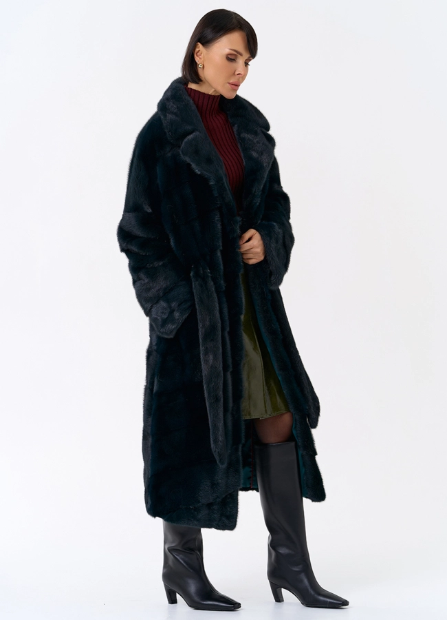 Зеленая шуба из норки модель № 31872 универмаг малина