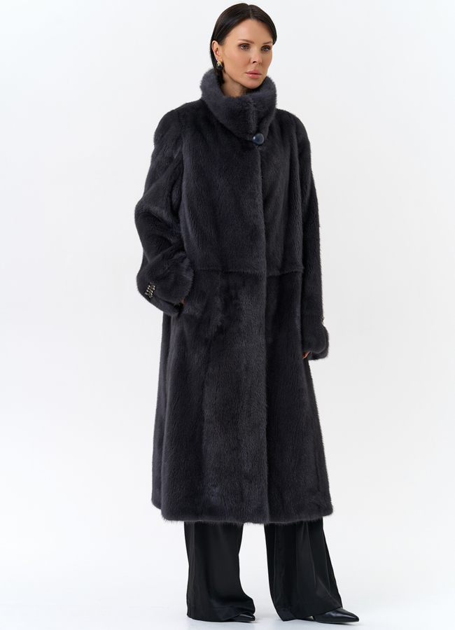 Норковая шуба с воротником стойка  модель № 25600 в рассрочку