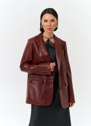 Жакет из натуральной кожи красного цвета Жакет из натуральной кожи красного цвета