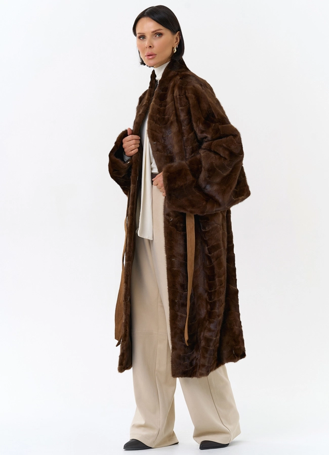 Шуба из меха норки с поясом модель № 31184 универмаг малина фото