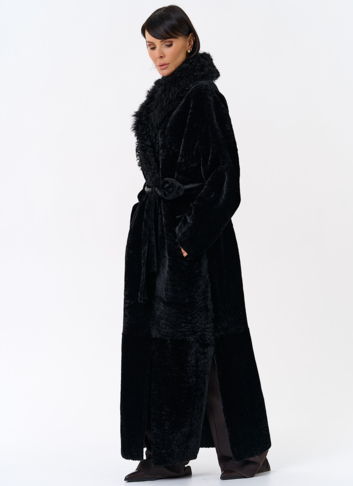 Женская натуральная дубленка с воротником шаль