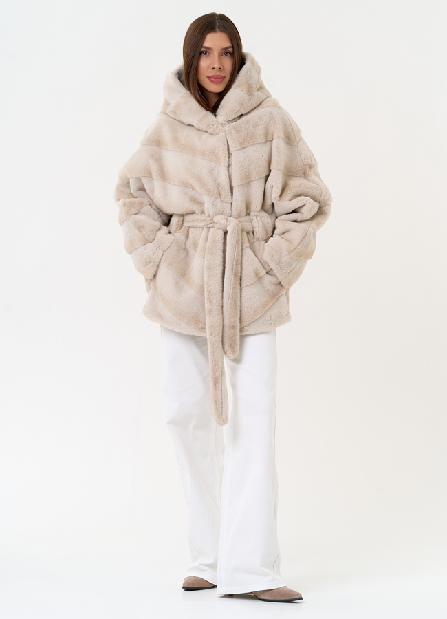 Женская шуба из эко меха с поясом модель № 31226 универмаг малина