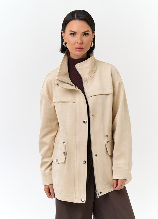 Женская светлая парка из эко замши модель № 32776 универмаг малина