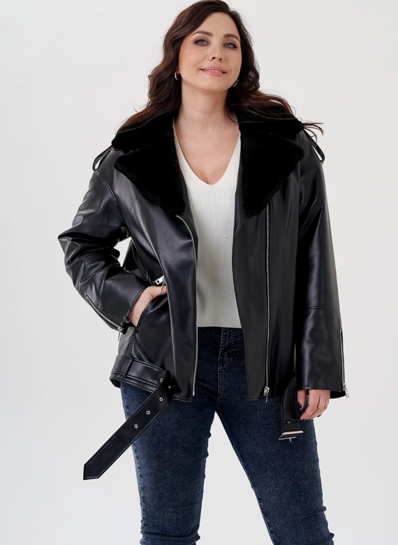 Куртка-косуха из эко кожи на утеплителе с натуральным мутоном