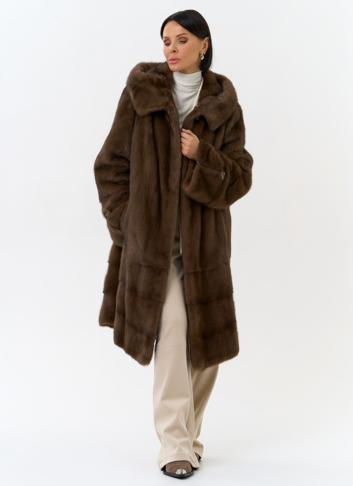 Шуба из меха норки с капюшоном