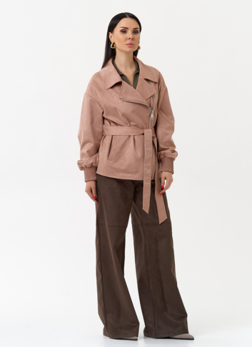 Женская куртка из эко замши с поясом