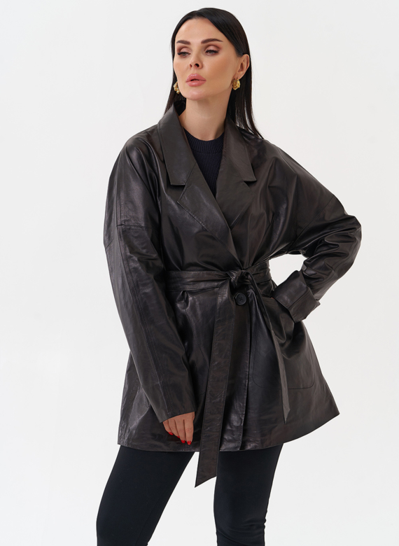 Жакет удлиненный из натуральной кожи