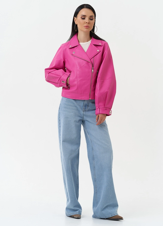 Куртка косуха из эко кожи розового цвета модель № 30306 в рассрочку
