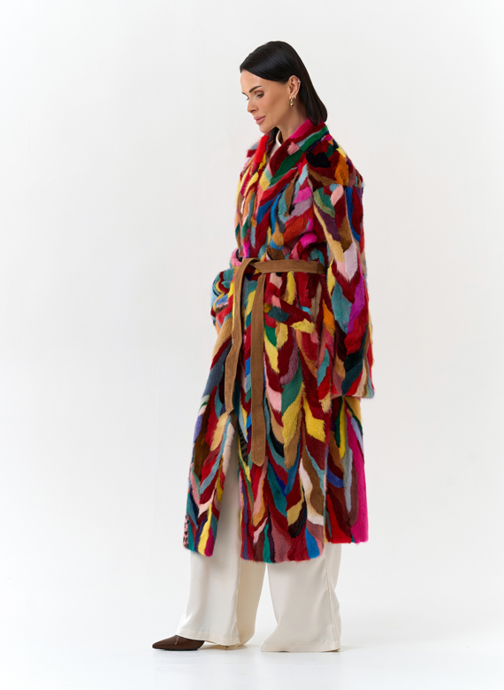 Норковая шуба в стиле пэчворк