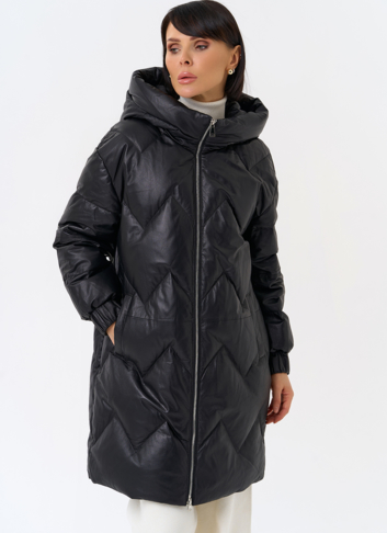Длинный пуховик из кожи
