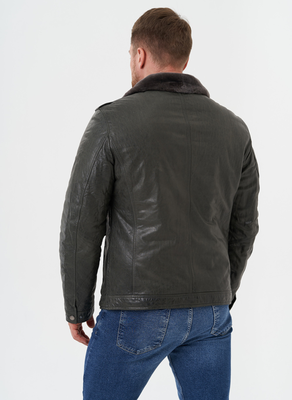 Мужская утепленная кожаная куртка 