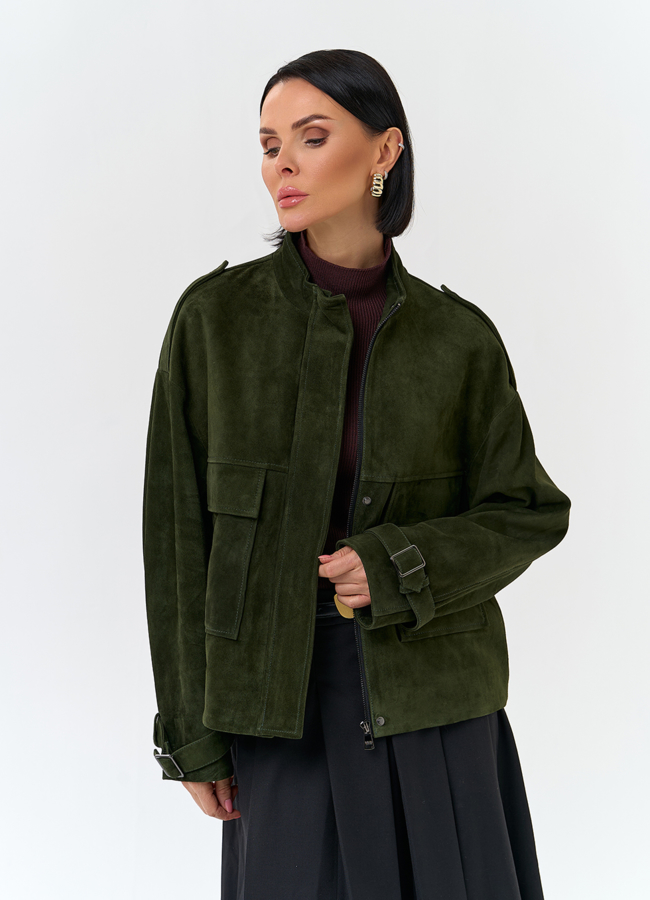 Женская куртка из натуральной замши зеленого цвета модель № 32727 универмаг малина