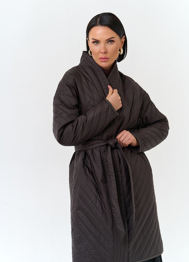 Женская удлиненная куртка кимоно модель № 32803 меха малина