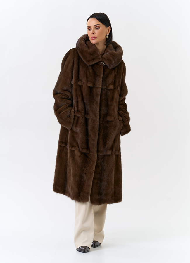 Женская шуба из меха норки с капюшоном  модель № 32107 в кредит