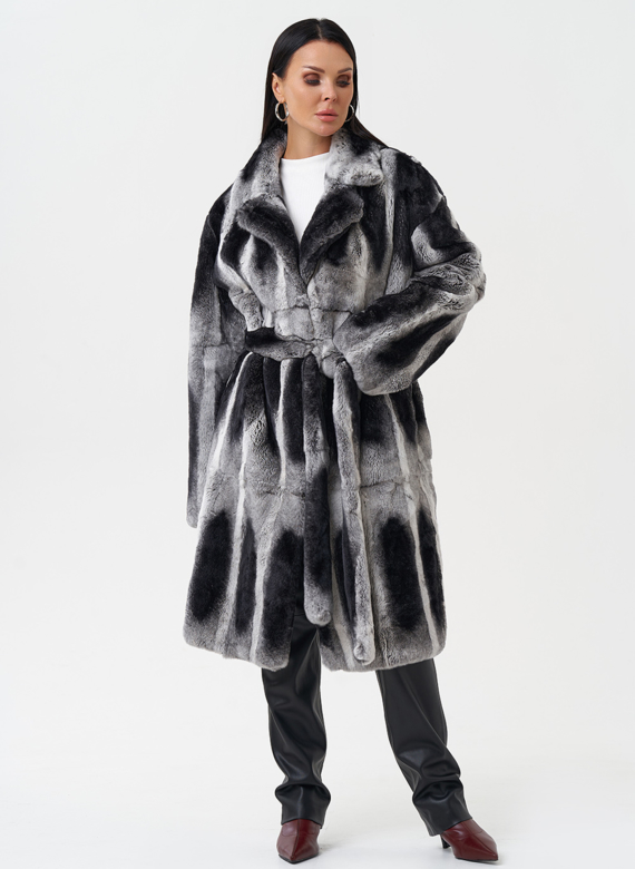 Шуба из меха кролика с английским воротником