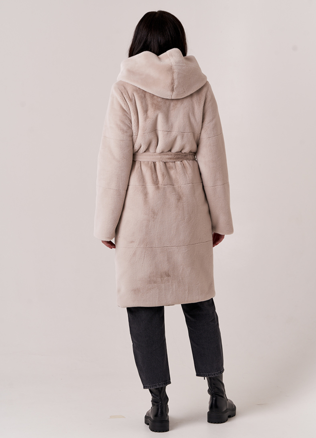 Двусторонняя шуба с капюшоном модель № 1133 в кредит