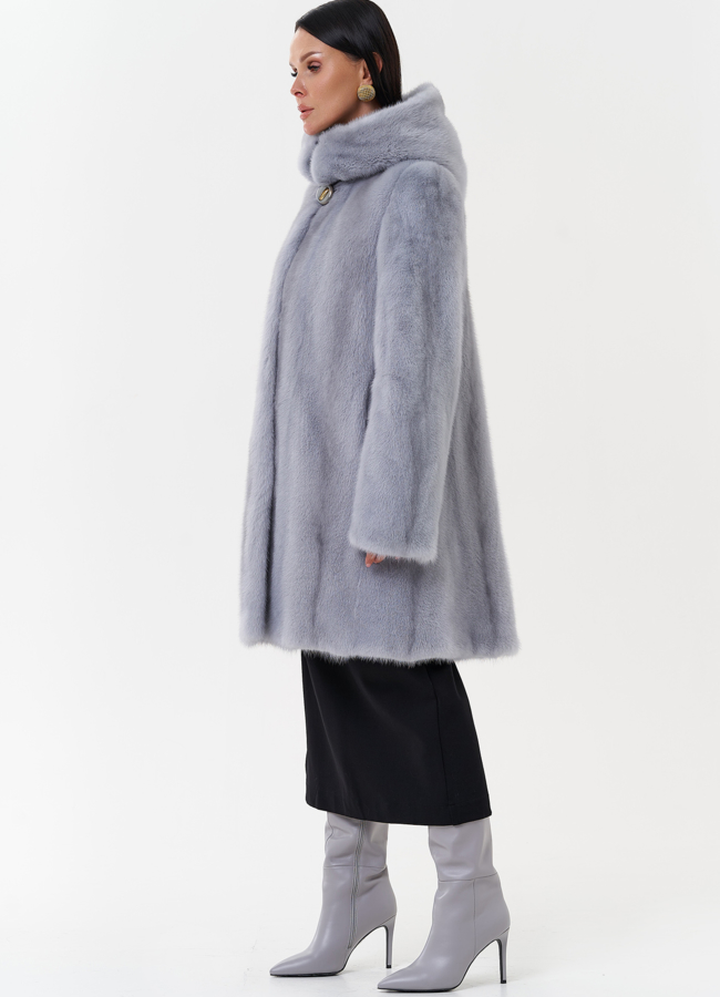 Женская шуба из меха норки с капюшоном модель № 29230 в кредит