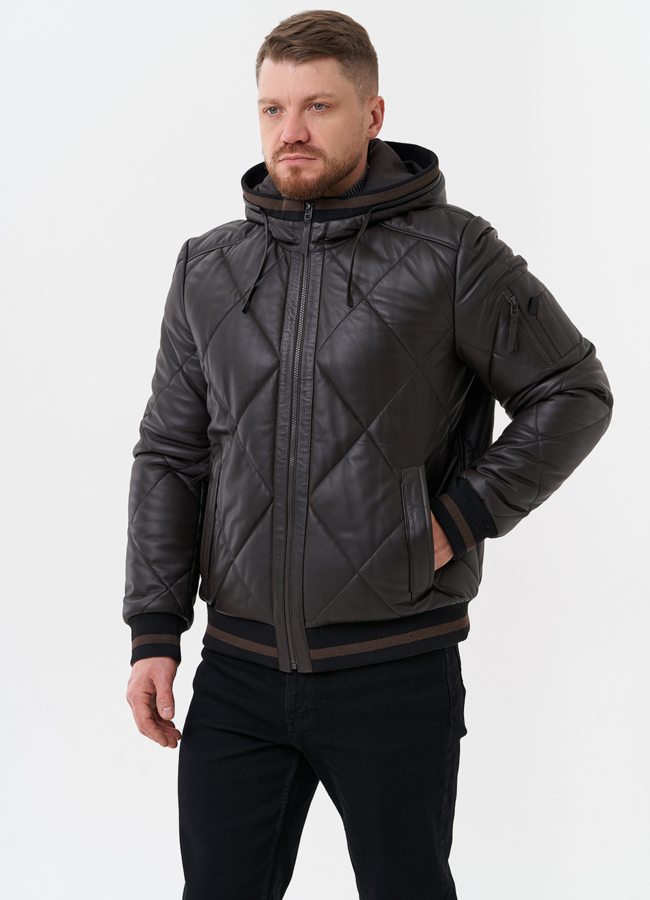 Куртка мужская из натуральной кожи  модель № 26696 меха малина