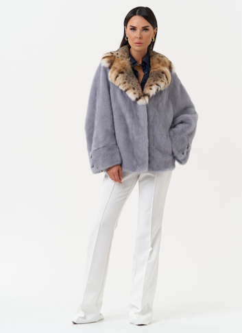 Куртка из меха норки с воротником их меха рыси