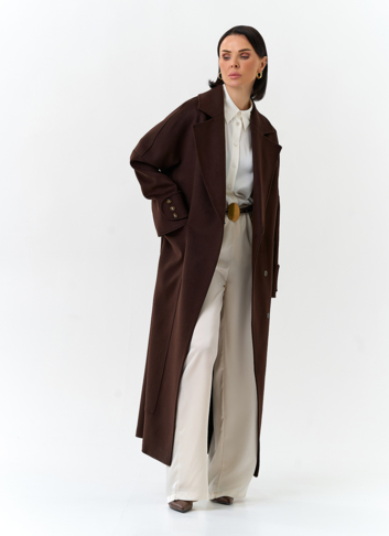 Женское длинное пальто с английским воротником