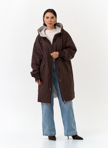 Женское утепленное пальто с капюшоном