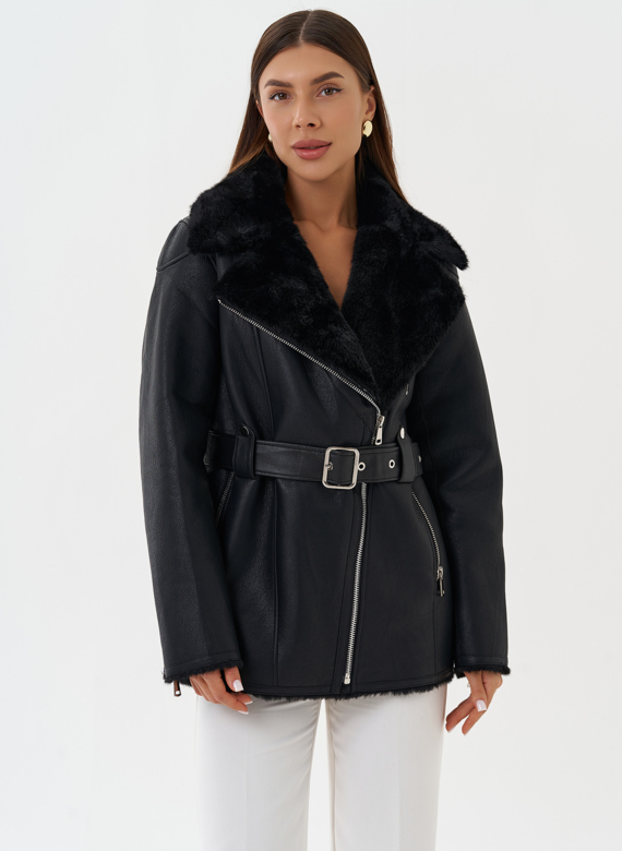 Эко дубленка с английским воротником