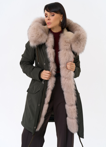 Женская парка с капюшоном из меха песца