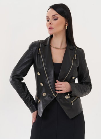 Куртка из натуральной кожи с акцентными пуговицами