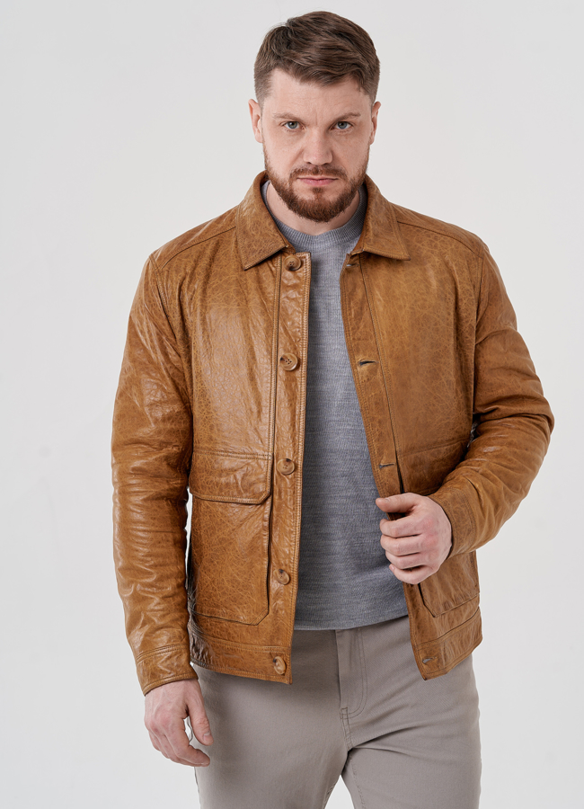 Мужская кожаная куртка  модель № 24439 универмаг малина