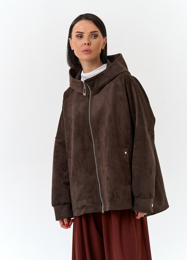 Женская куртка из эко замши с капюшоном модель № 32881 универмаг малина