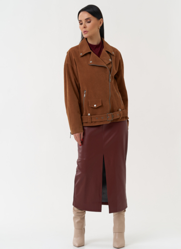 Куртка косуха из эко замши коричневого цвета