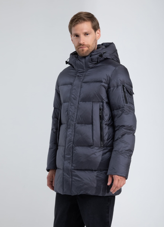 Пуховик мужской с капюшоном  модель № 25788 меха малина