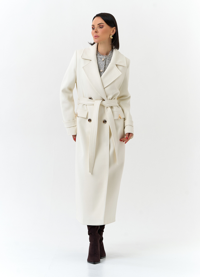 Женское пальто белого цвета модель № 32643 универмаг малина