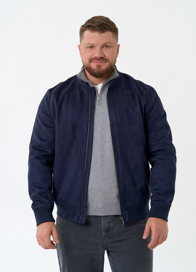 Мужская куртка бомбер из эко замши модель № 30303 меха малина