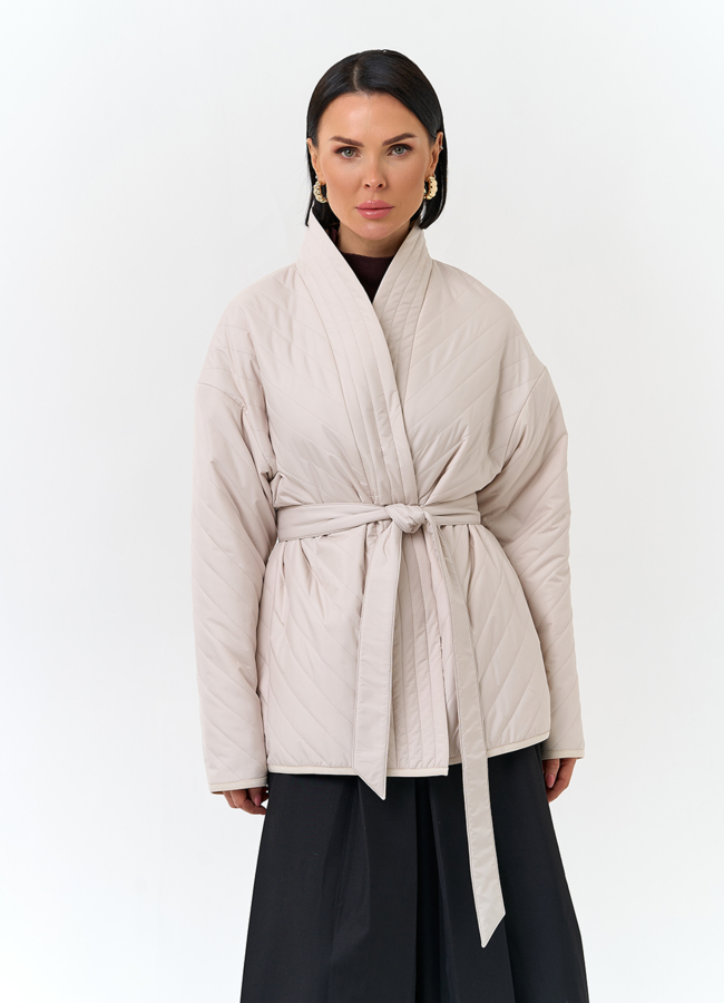 Женская куртка кимоно с поясом модель № 32802 меха малина