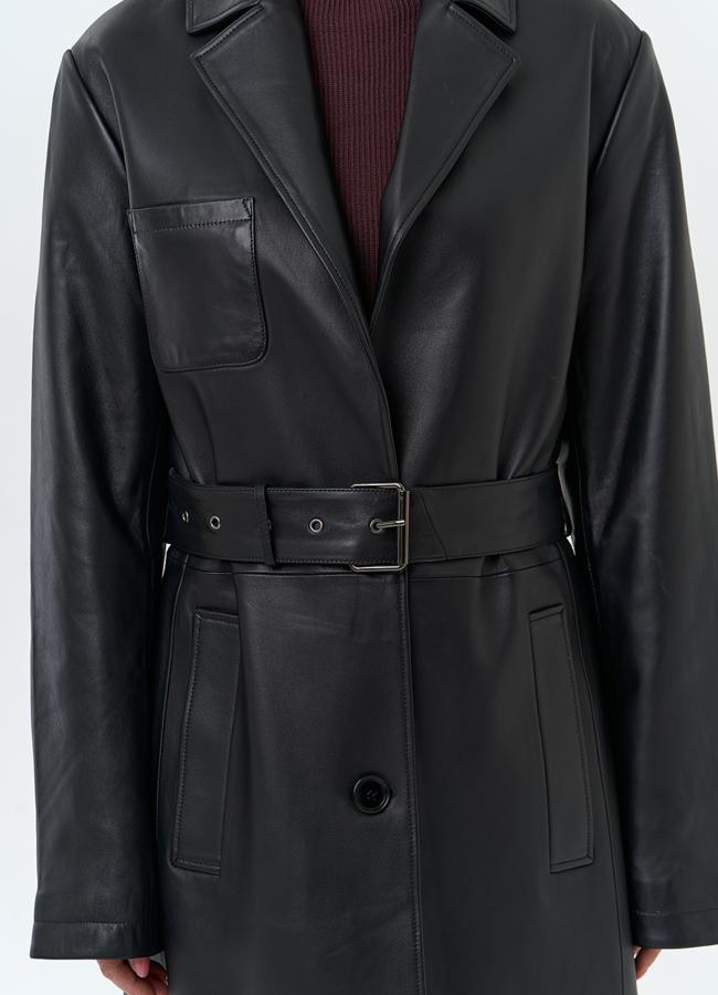 Женский длинный плащ из натуральной кожи модель № 32902 универмаг малина